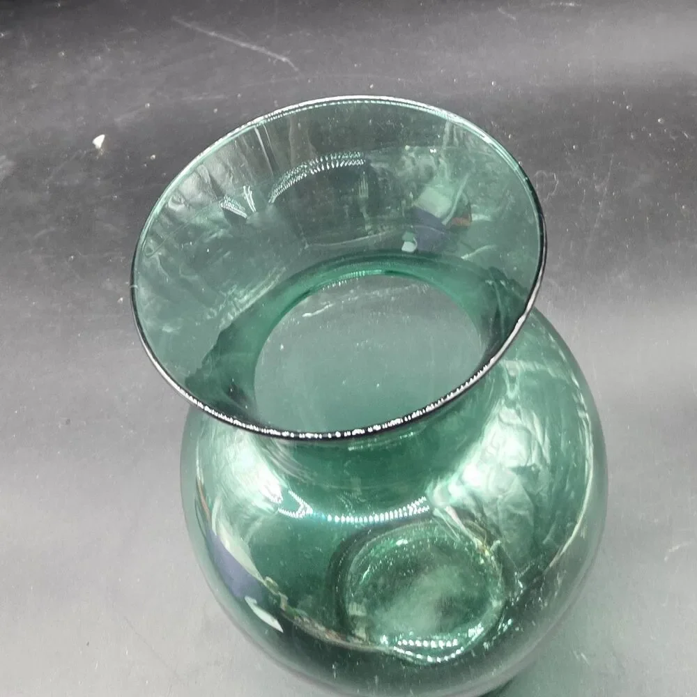 Green Blown Glass Vase Vintage 10.5 Inches